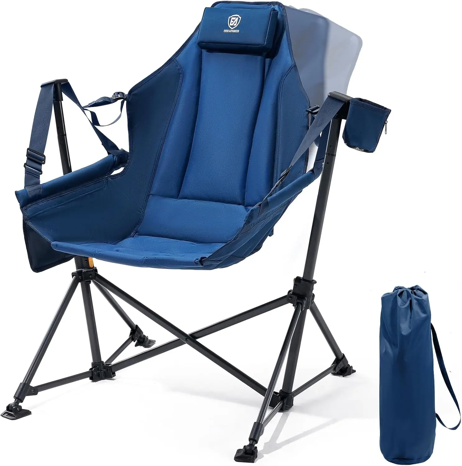 EVER ADVANCED Hammock Camping Chair, Oversized Heavy Duty Swing Chair with Detachable Cup Holder, Portable Folding Rocking Camping Chair, Support Up to 400lbs, Blue