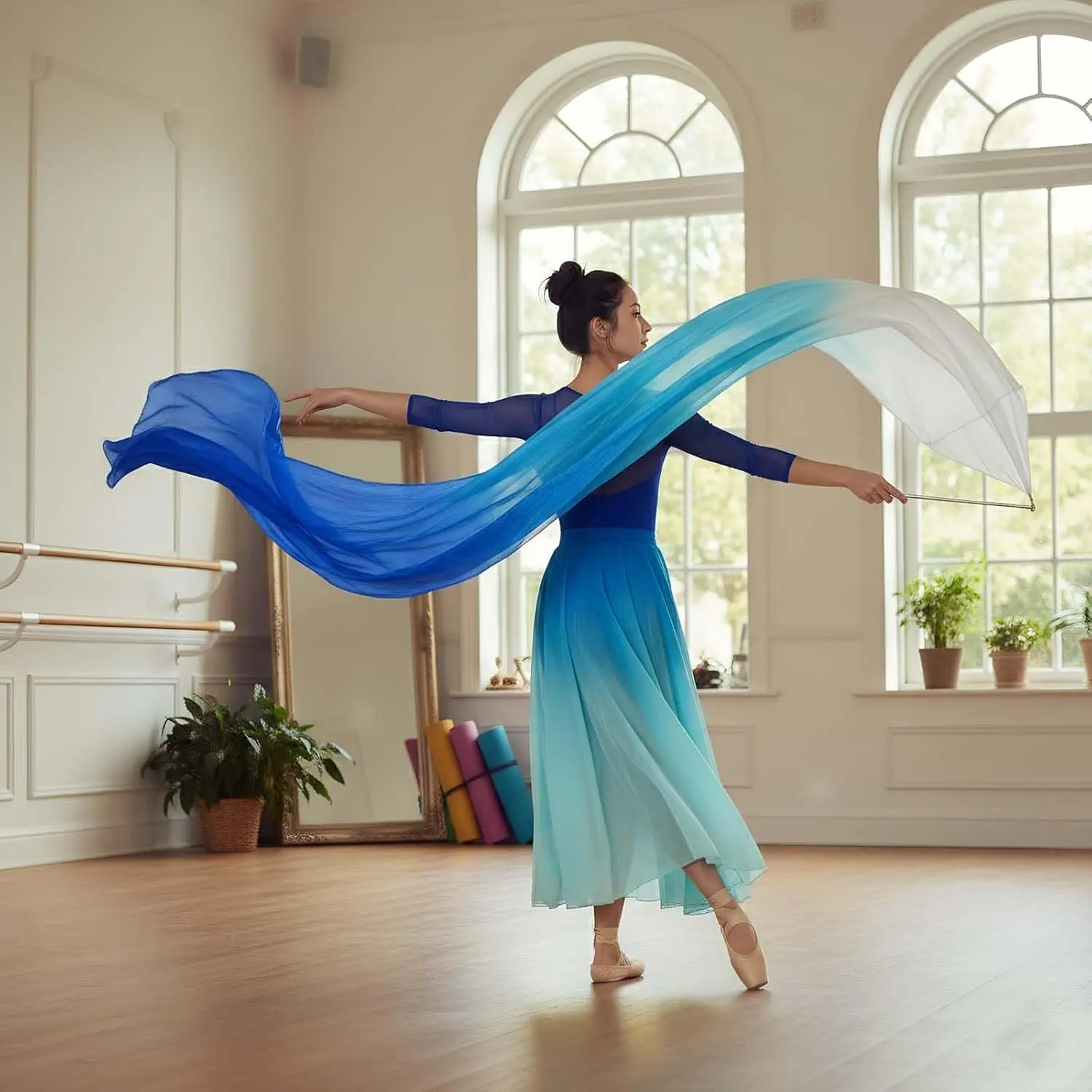 118" Dance Streamer with Scalable Rod, Gymnastics Dance Ribbon Artistic Twirling Flag, Church Worship Adoration Banner for Dancers, Liturgical Praise & Performance Use