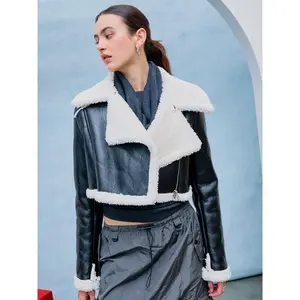 Cider [2 colors, size 2-26] Fleece Drop Shoulder Zipper Biker Crop Jacket