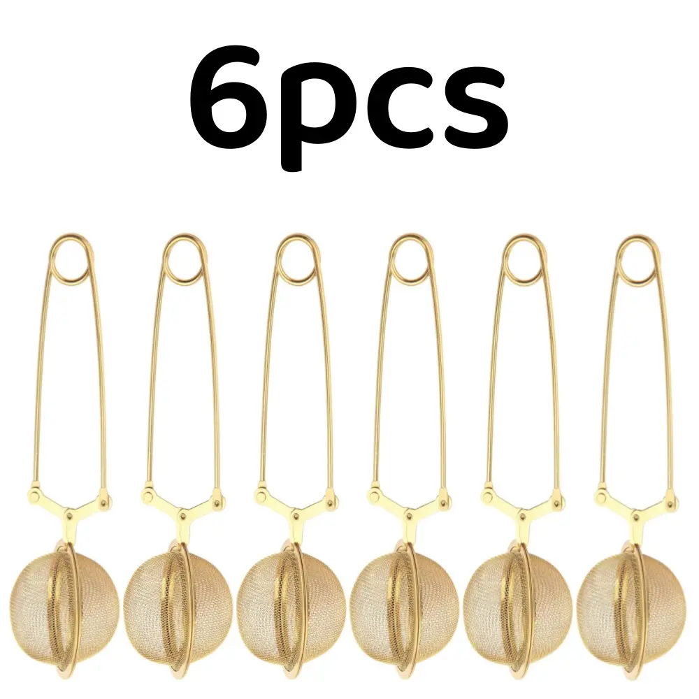 Gold 6pcs Stainless Steel Fine Mesh Screen Tea Strainer Infusers, Dishwasher Safe, with Snap Ball Strainer for Loose Leaf Tea Brewing