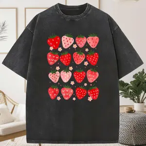 Unisex Strawberry Berry Washed Cotton Tee – Retro Vintage Style