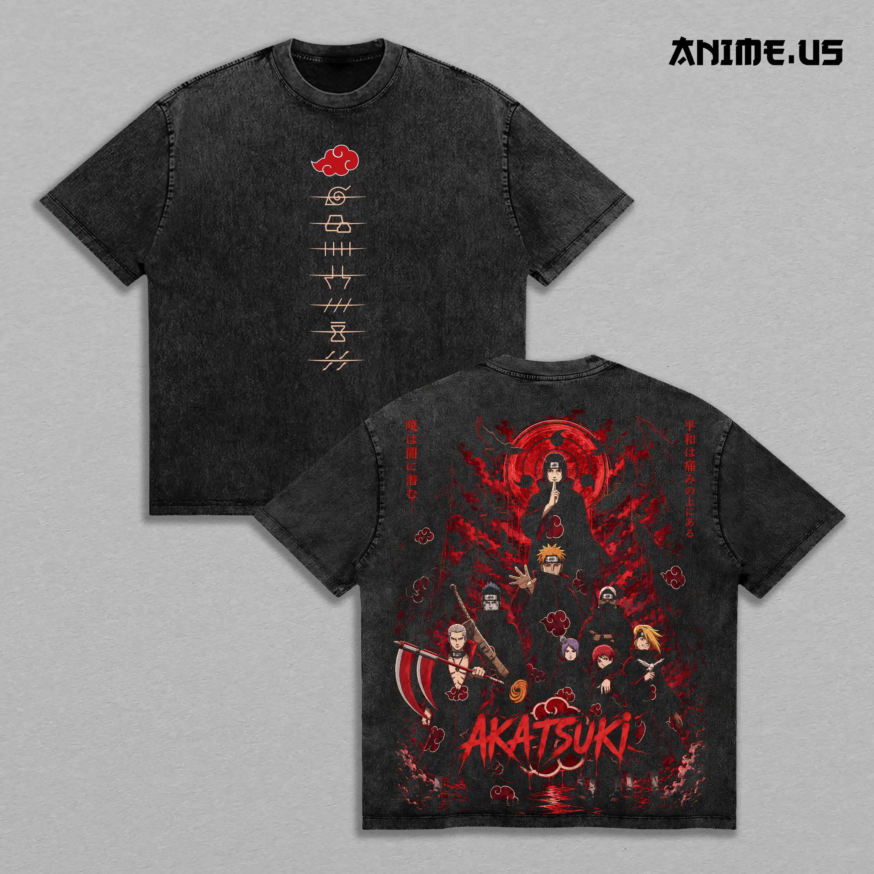 Akatsuki Pain Obito Uchiha Red Eye Assassin Naruto Vintage Washed Oversized Graphic Tee, Anime Heavyweight Cotton Streetwear T-Shirt, Rogue Ninja Organization
