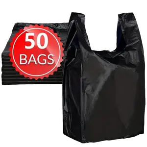 Disposable Bin Bag, 50pcs Household Vest Durable Trash Bag, Portable Wastebasket Plastic Bags for Home Bathroom Office Car