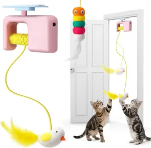 Interactive Cat Toys for Bored Indoor Cats - Hanging Retractable Flying Bird String Bouncing Caterpillar Feather USB Rechargeable Automatic Electric Enrichment for Kitten Adult Cat