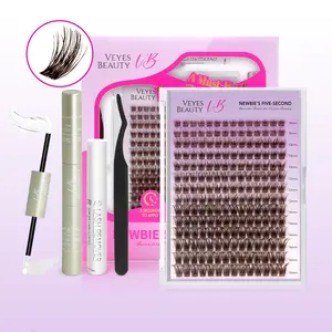 VEYESBEAUTY Dreamy-Brown Cluster Lashes Kit Individual Lash Extensions DIY Dramatic Volume Eyelash for Self Application at Home Makeup Cosmetic