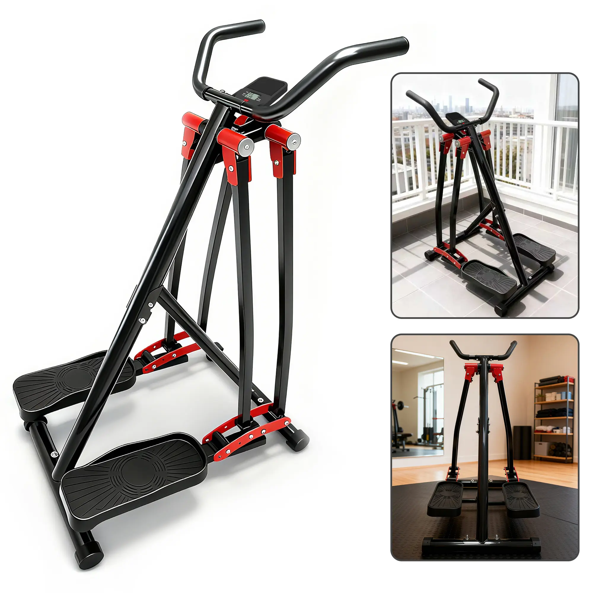 SAVEYOUR Air Walker Elliptical, Unisex Foldable Home Workout Machine, Carbon Steel Portable Fitness Equipment for Low-Impact Cardio with LCD Monitor