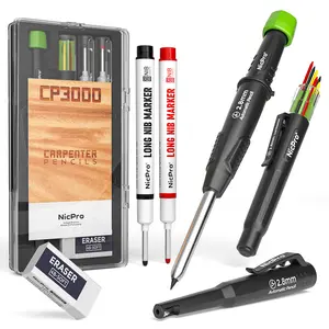 Nicpro Carpenter Pencil with Sharpener, CP3000 Construction Pencils with 6 Refills in a Lead Dispenser, Deep Hole Long Nib Marker Pens for Construction, Heavy Duty Carpenter Tools for Woodworking