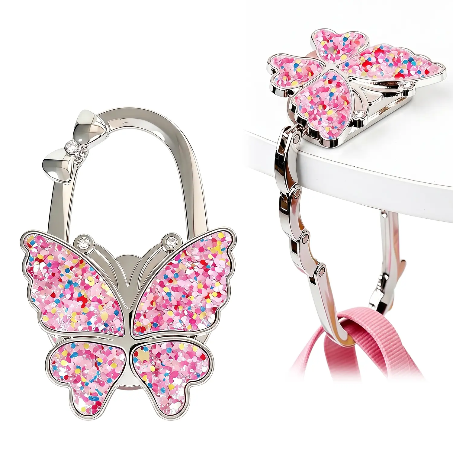 Butterfly Foldable Handbag Hanger, Purse Hook Hanger for Table Bar Handbag Hanger Safer Cleaner Bag Table Hanger