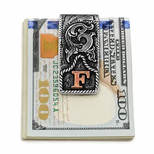 Personalized money clip, western money clip, cow tag money clip, custom initial, hand engraved, copper, cowboy gift, gift for men