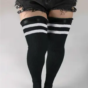 Plus Size Thigh High Socks for Thick Thighs, Extra Long Women Striped Over Knee Stockings Leg Warmers