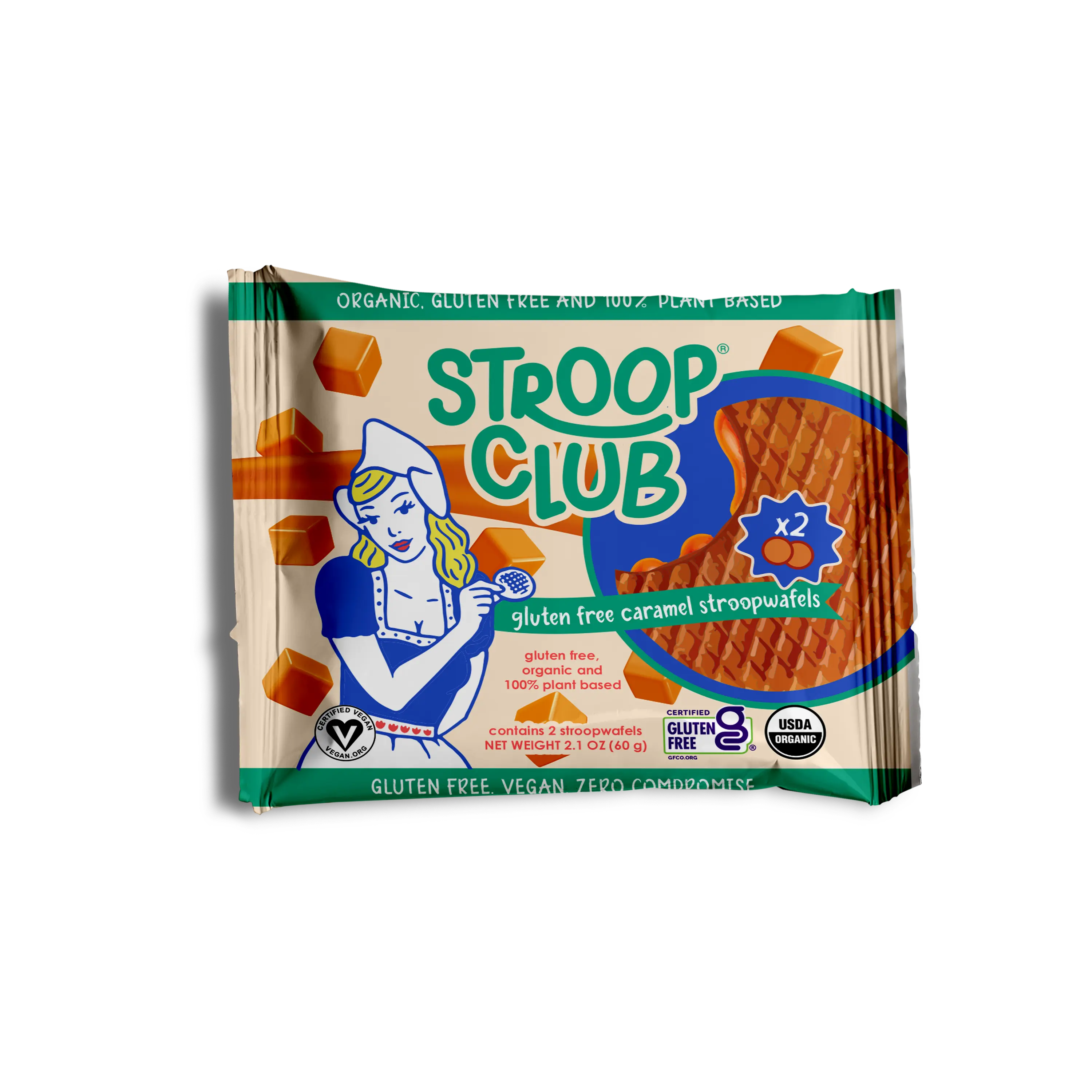 Gluten Free and Plant Based Traditional Caramel Organic Stroopwafels (box of 12x 2-pack - 24 total)