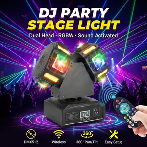 2PCS 120W LED double-head small gecko beam strobe laser 3-in-1, spinning wheel moving head light football light, stage light super bright RGBW sound-controlled DMX512 control 360° rotating strobe beam, suitable for DJ, disco, wedding, club, KTV, bar