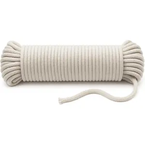 100 ft 4 mm Braided Cotton Rope Clothesline Heavy Duty High Strength Shock Absorbing Cord for Tie-Down Swinging Camping & DIY Projects
