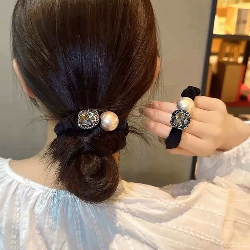 Pearl Rhinestone Hair Scrunchie, Hair Accessory, Ponytail Holder, Daily Styling