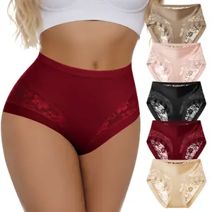 QUASTI 5PCS Mid Waisted Spliced Sexy Lace Women's Panties, Lightweight Translucent Skin-Friendly Soft Comfortable Sweet Basic Fit Invisible Underwear, Seamless Anti Roll Edge Elegant Confidence Briefs, S-XXL