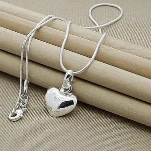 hot sale 925 Sterling Silver Solid Heart Necklace 18-30 Inch Snake Chain For Women Girl Wedding Charm Fashion Jewelry luxury locket golden