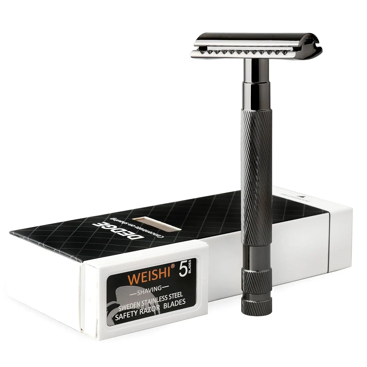 Classic Double Edge Safety Razor Single  Weighted Design For Men,  Razor, with 5  (Black)