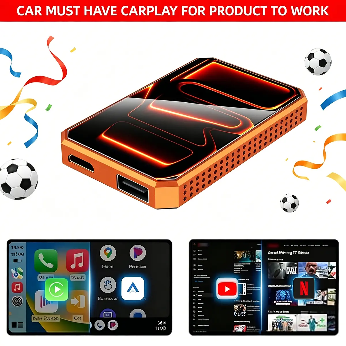 【SummerFinds】MAKASRI 4-in-1 Wireless CarPlay & Android Auto AI Box, Supports Netflix/YouTube/TikTok, Screen Mirroring, Plug & Play, For Factory Wired CarPlay Vehicles