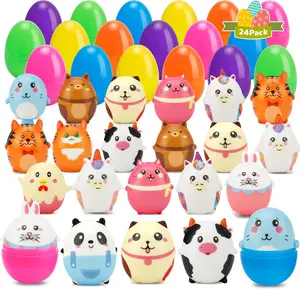 Mother's Day Gift 24 Pack Prefilled Easter Eggs with Animals Squishy Animal Toys for Easter Egg Hunt, Easter Basket Stuffers Fillers, Easter Party Favors, Easter Classroom Prize Supplies