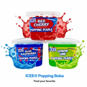 ICEE Popping Boba Pearls 3-Pack Tubs – Red Cherry, Blue Raspberry & Lemon Lime – Ready-to-Eat Bursting Juice Balls for Drinks & Desserts – No Corn Syrup, Non-GMO, Includes Boba Straws