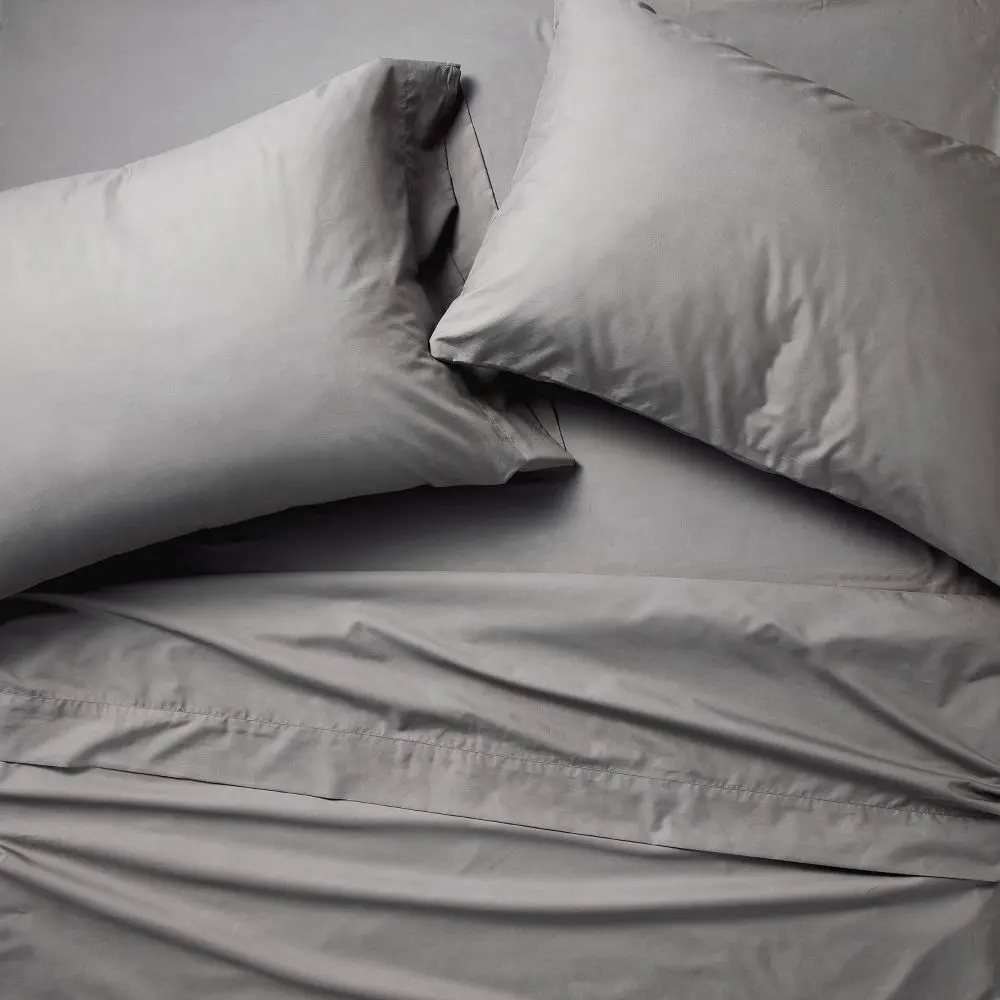 Casaluna Full 400 Thread Count Percale Weave Sheet Set, Dark Gray Home Bedding, Minimalist Bedroom