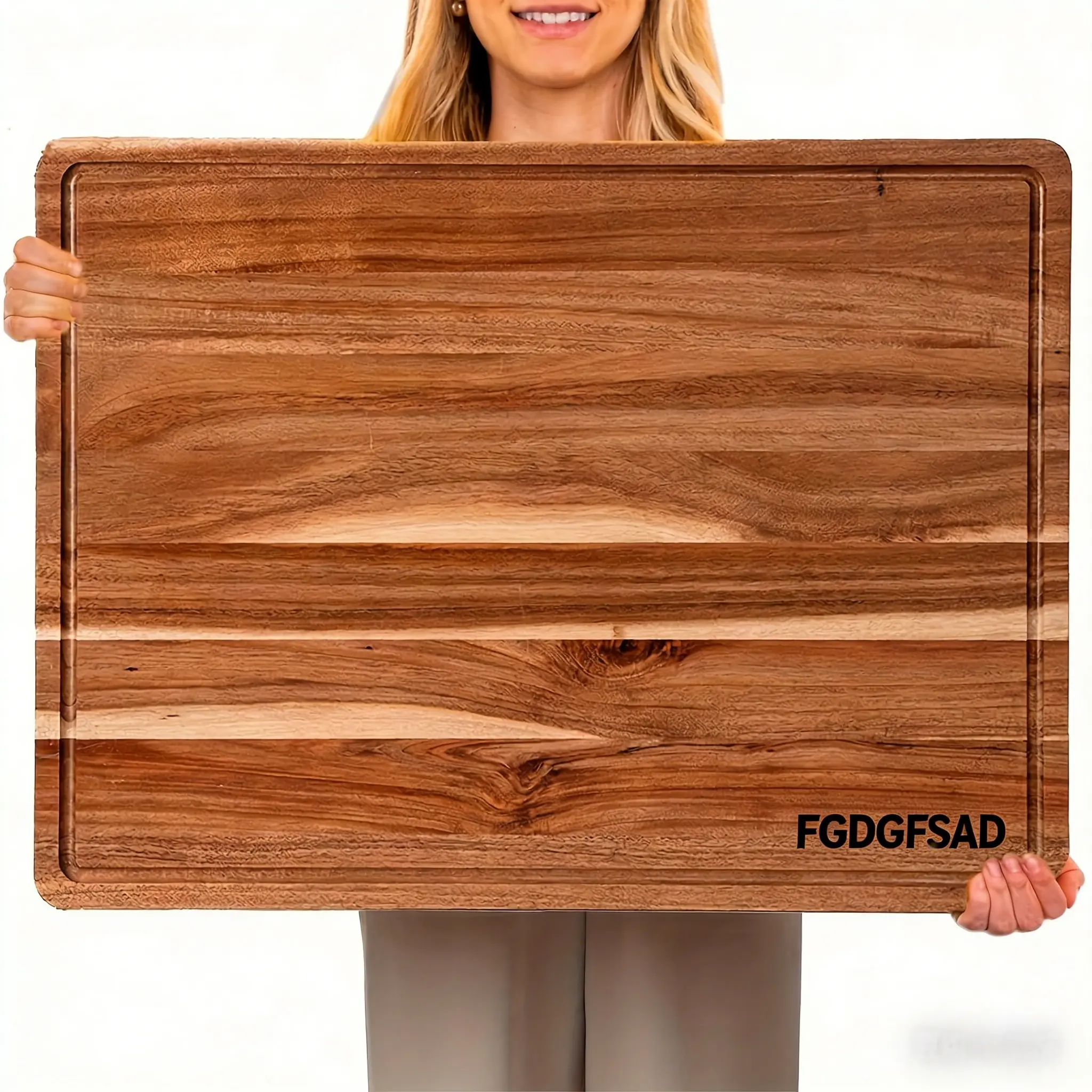 FGDGFSAD Large Acacia Wood Checkered Cutting Board Inches Wooden Cutting Boards with Juice Sink, Chunky Akashic Butcher Board, Kitchen Akashic Cutting Board, Large Restaurant Cheese Plate, Food Preparation And Eating Board