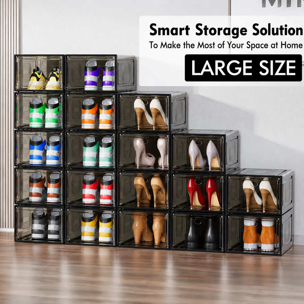 7CODE 24 Pack Thicken & Sturdy Stackable Shoe Organizer White Shoe storage Adjustable Standing Shelf Racks for Sport Sneaker Display Upgraded Sturdy Shoe Storage Box Plastic Easy to install,Multifunctional storage box,dorm essentials,home decor
