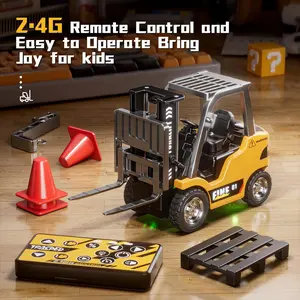 1/64 MINI RC Forklift Toy,Remote Control Engineering Truck with Lights & Sounds,2 in 1 Lift Fork & Hook Truck for Adults Boys Kids Age 6-8 8-12 Years Old.