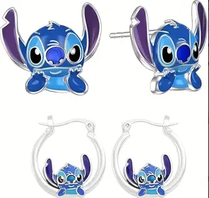 disney Double the Stitch Double the Cute 2 Pair Earring Set with Adorable Design Perfect for Stylish Accessories Featuring Adorable Design Elements