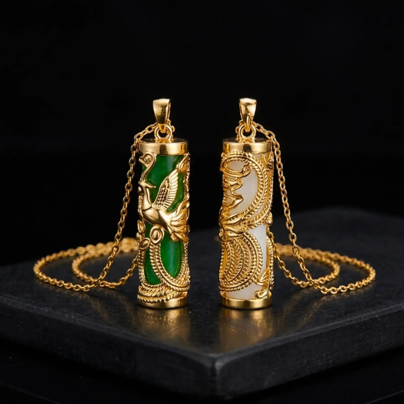 This 18K gold-plated phoenix pendant necklace features a classic Chinese Boho style with gemstones, making it a suitable gift for both men and women during festive occasions and for everyday wear.