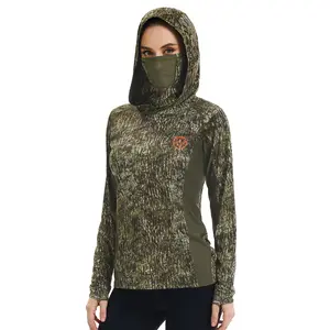 BASSDASH Women's UPF 50+ Camo Hunting Hoodie with Neck Gaiter Breathable Performance Long Sleeve Fishing Hooded Tee FS03W