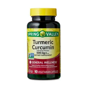 Spring Valley Turmeric Curcumin with Ginger 500mg 90 Vegetarian Capsules Joint Immune Support Non-GMO General Wellness