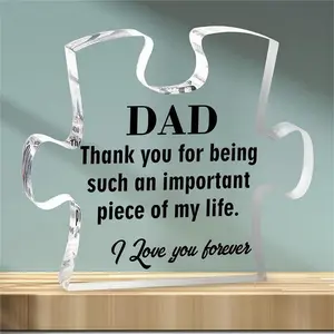 Acrylic Puzzle Design Desktop Ornament, Creative Festival Birthday Gift for Father, Acrylic Plaque Decor, Home Office Decoration, Dad Gifts, Decorative Plaque