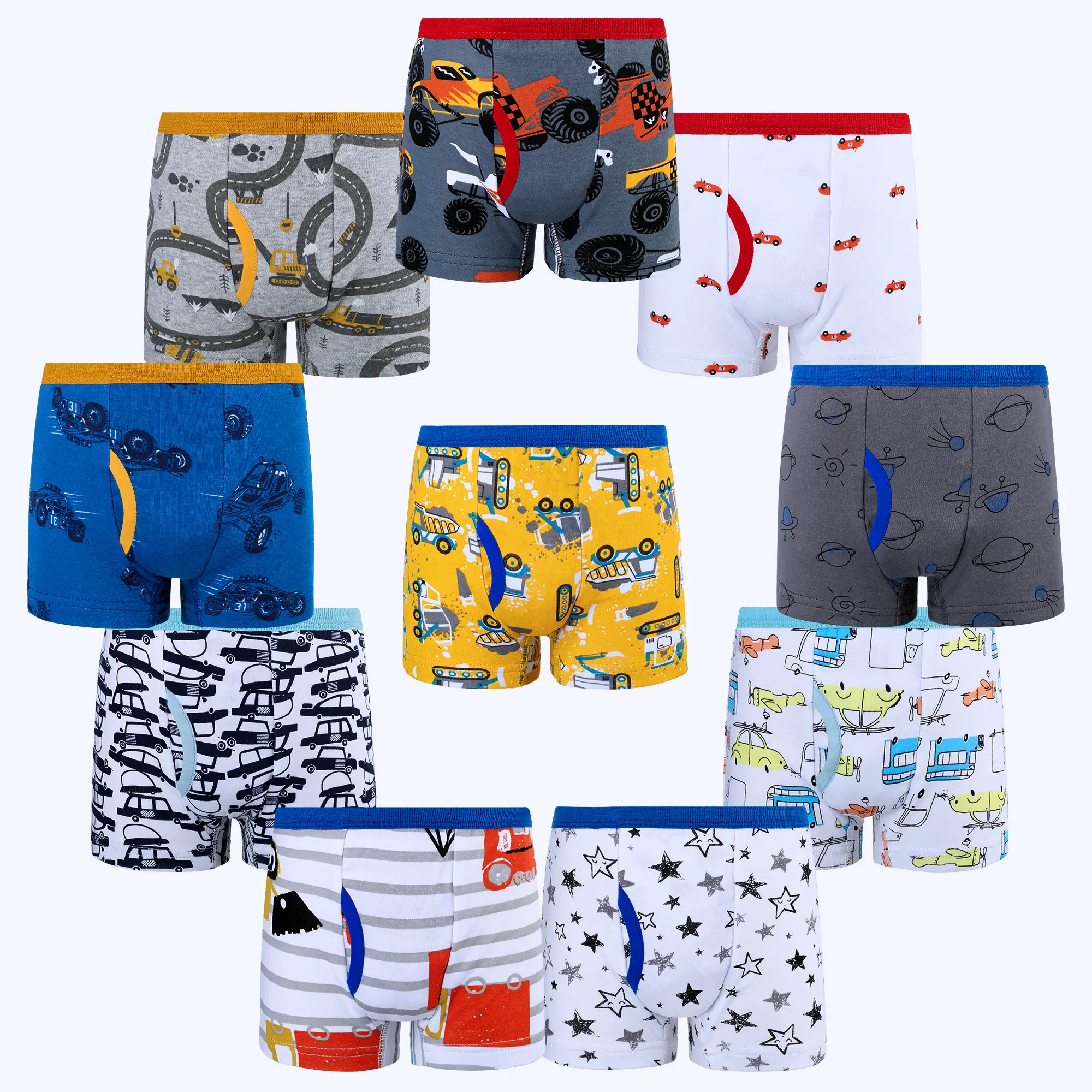 Boys' 10-Pack 100% Cotton Boxer Briefs - Toddler Underwear, Breathable Cartoon Boys' Underwear, Lightweight Colorful Dinosaur Designs, Sizes 3T-10Y