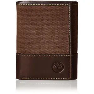 Timberland Men's Baseline Canvas-Genuine Leather Trifold Wallet