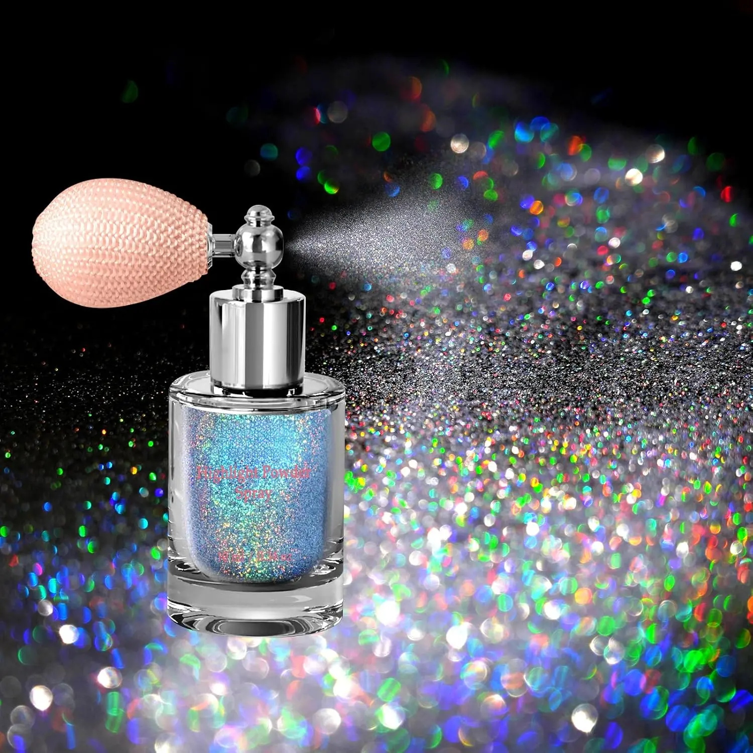 A-Glint-Rainbow Holographic Silver Glitter Spray - Glowing & Funky Body Makeup, Multi-Use for Body, Face, Hair, Nails, Clothes, Festival & Party Cosmetic Highlighter, Glowing Body Makeup