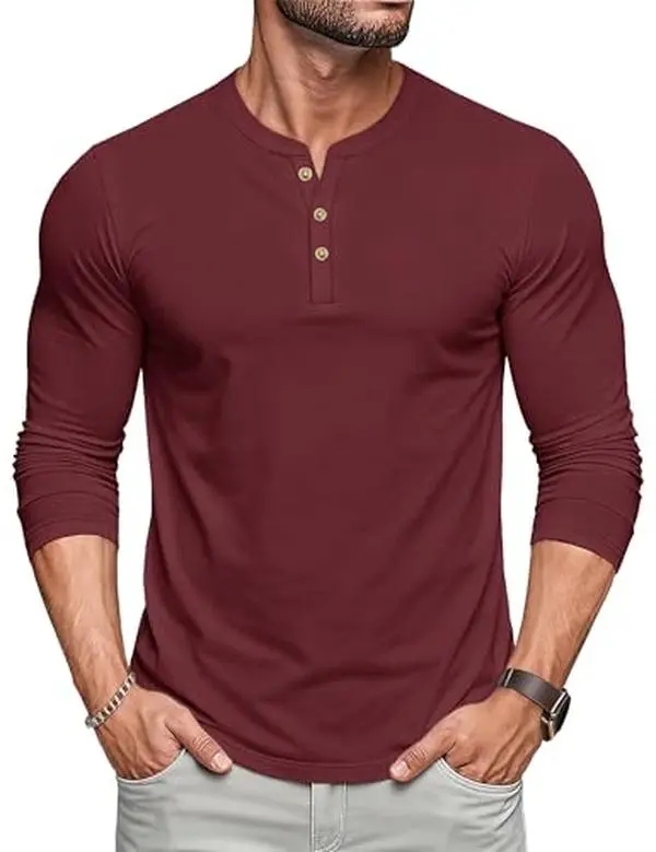 MAGCOMSEN Men's Henley Shirts Long Sleeve Button Shirts Moisture Wicking Tees Casual Basic Solid Pullover Shirt