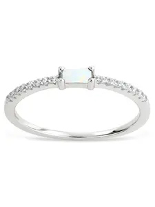 Sterling Silver Thin Opal CZ Stacking Birthstone Ring