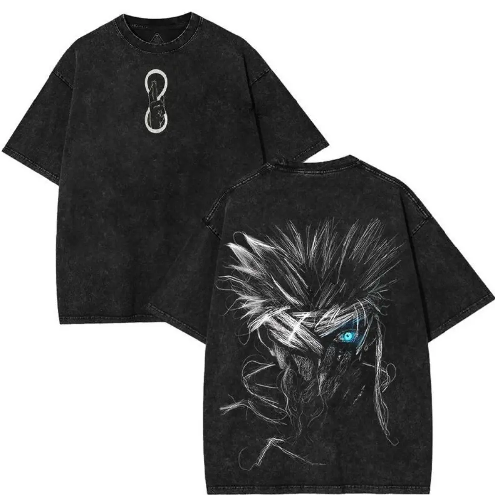 Gojo Satoru Limitless BLue Eyes The Honored One Jujutsu Kaisen JJK graphic Tees Double Printed Washed Tshirt Streetwear graphic tee Distressed Festive Jujutsu Kaisen merchandise, streetwear, men's graphic T-shirts
