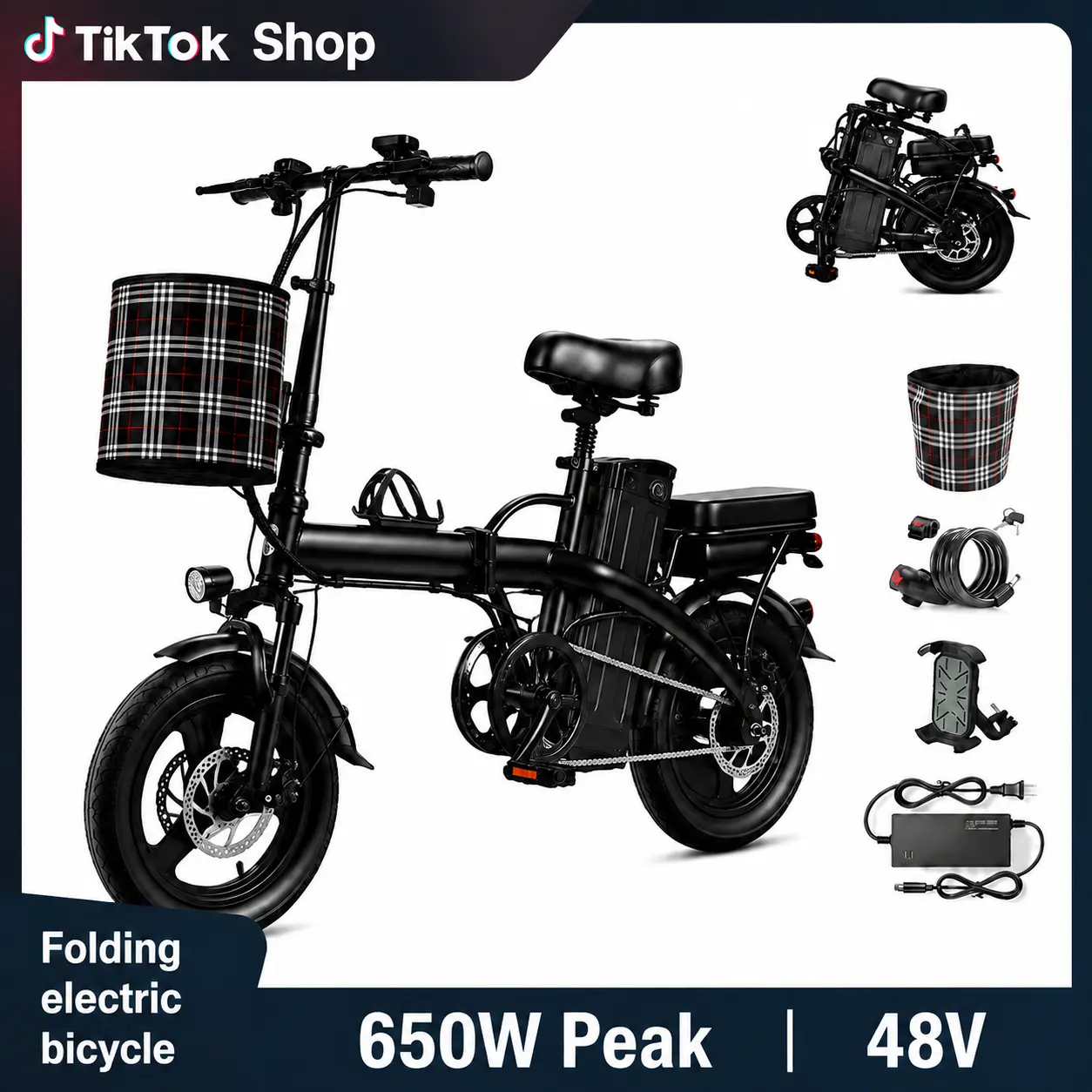 Portable Folding Ebike - 20MPH Max Speed, 25-35mi Range,15Ah Removable Battery, 650W Peak Motor, Air Tires, Front-Rear Disc Brakes, LED Display, 2-Person Capacity, Outdoor Leisure Sports Electric Bicycle, Ebikes,camping essentials, Bikes, Commuting