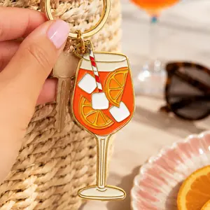 Aperol Spritz Keychain Bag Charm – Cocktail Enamel Keychain for Purse, Tote, Summer Bag & Gifts