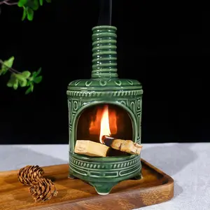 Handmade Ceramic Palo Santo Holder & Mini Chiminea Incense Dish-Perfect for Palo Santo Sticks, Altar,Sage, and Cone Burning-Zen Decor for Energy Cleansing, Yoga, Meditation & Aromatherapy