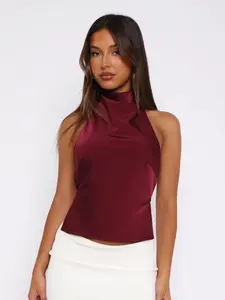 Women's Elegant Backless Tank Top, Sexy Sleeveless High Neck Vest, Plain Y2K Party Night Outwear, All Seasons Slim-Fitting Clothing