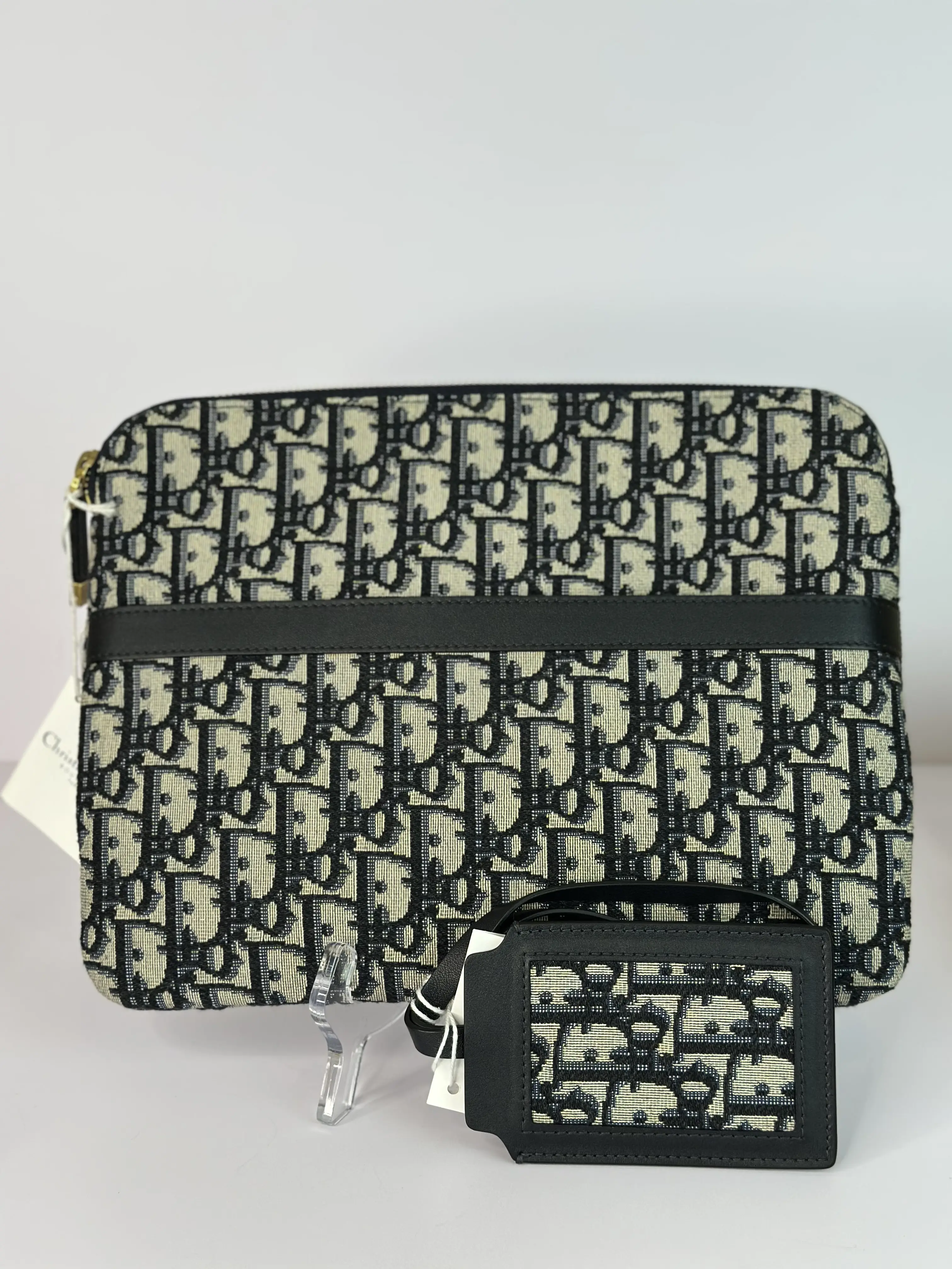 Pre-owned Dior Canvas Toiletry Bags Christian Navy Oblique Jacquard Travel Pouch