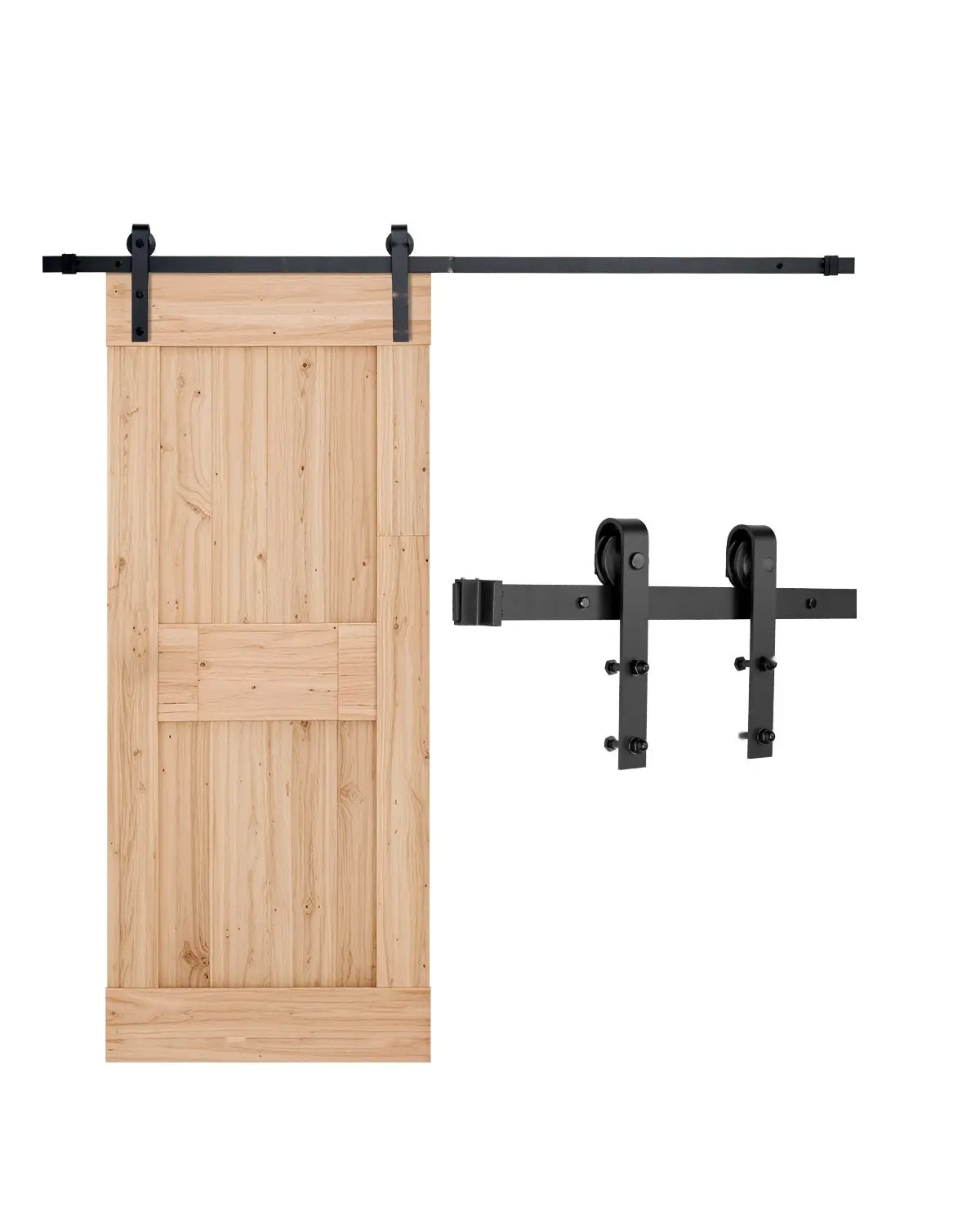6-Foot Sliding Barn Door Hardware Kit for a Single Interior Door Black Finish, Heavy-Duty Steel Track System with Rollers, Wall-Mounted Rail, End Caps, Stops, and All Necessary Mounting Hardware for Smooth Quiet Operation