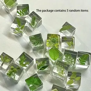 5pcs Random Resin Plant Specimen Blocks - 3D Immortal Flower Decor, Fake Outdoor Flowers, Ideal for Indoor & Outdoor Display, Perfect Birthday or Souvenir Gift for Friends, Decorations for Home