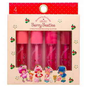 Strawberry Shortcake Berry Besties 4 Pcs Flavored Nourishing Lip Oil Set - Pink Nourishing Lip Gels - Snack, Dessert