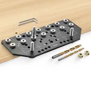 fathersdaygift VEVOR Shelf Pin Jig and Hinge Jig Two-in-One, Aluminum Alloy Cabinet Hardware Hole Drilling Template with 1/4 and 3/16 Drill Bits, for Cabinet Doors Bookshelves Wardrobes Woodworking and DIY