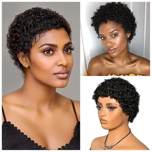 【Flash Sale】IFLY Afro Coco Wigs Non Lace Short Human Hair Wigs For Black Women Glueless Wig Pre Plucked Short Curly wigs With Bangs For Daily Use Natural Black 1B Color