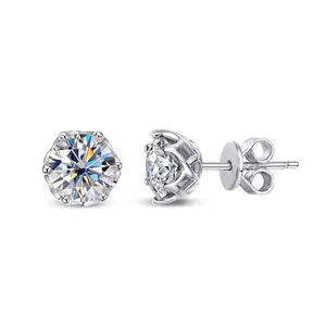 14K Gold Plated S925 Sterling Silver Hypoallergenic Round Clear Stone Stud Earrings for Women Men, Gold & Silver Prong Set Post Earrings for Sensitive Ears, Minimalist Everyday Jewelry Gift
